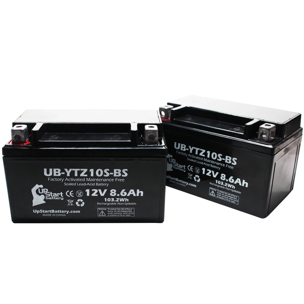 2-Pack Upstart Battery Replacement 2011 Yamaha Yzf-R1 1000Cc Factory Activated, Maintenance Free, Motorcycle Battery - 12V, 8.6Ah, Ub-Ytz10S-Bs