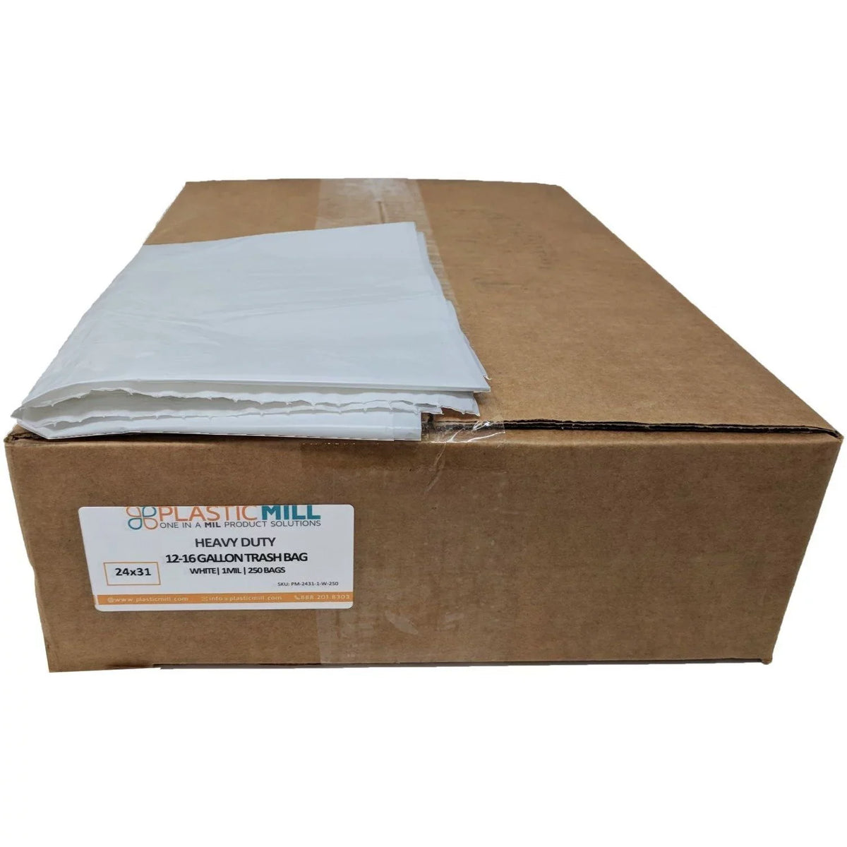 Trash Gallon, Garbage MIL, White, 250/Case, 12-16 Can PlasticMill 24x31, Bags/ Liners. 1