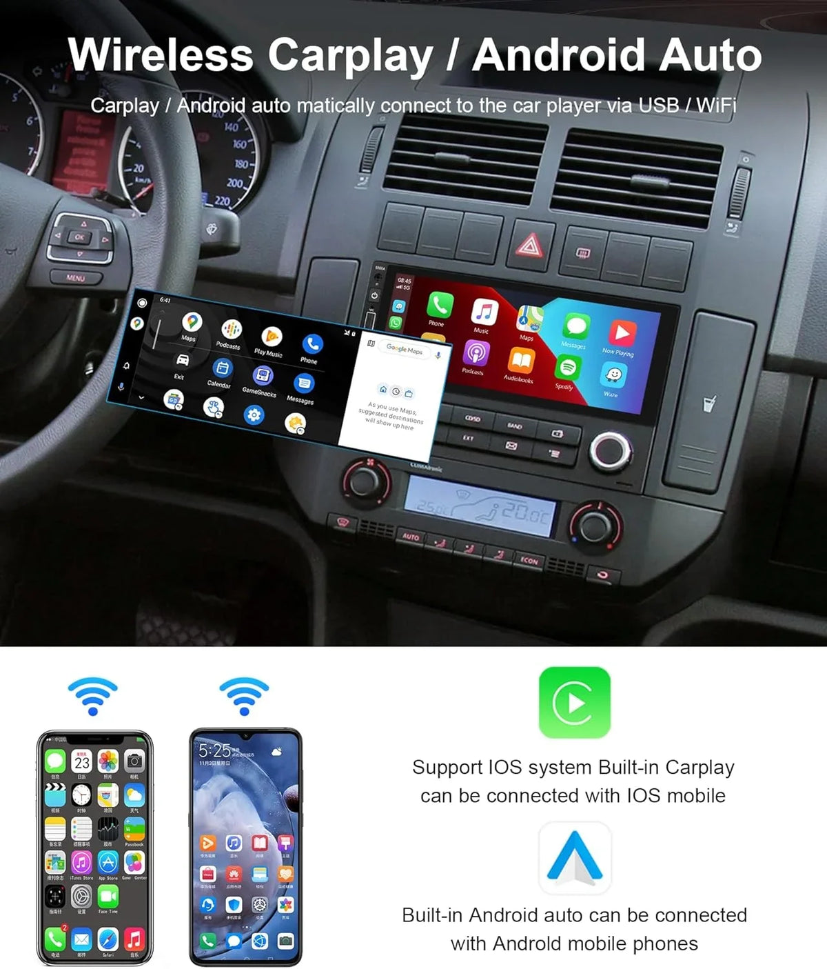 Thonzer 2G+32G Android Single Din Wireless Carplay Car Stereo Android Auto Podofo 6.86 Inch Hd Touch Screen Bluetooth Car Radio In Dash Gps Head Unit With Backup Camera Wifi Subwoofer Hifi Audio