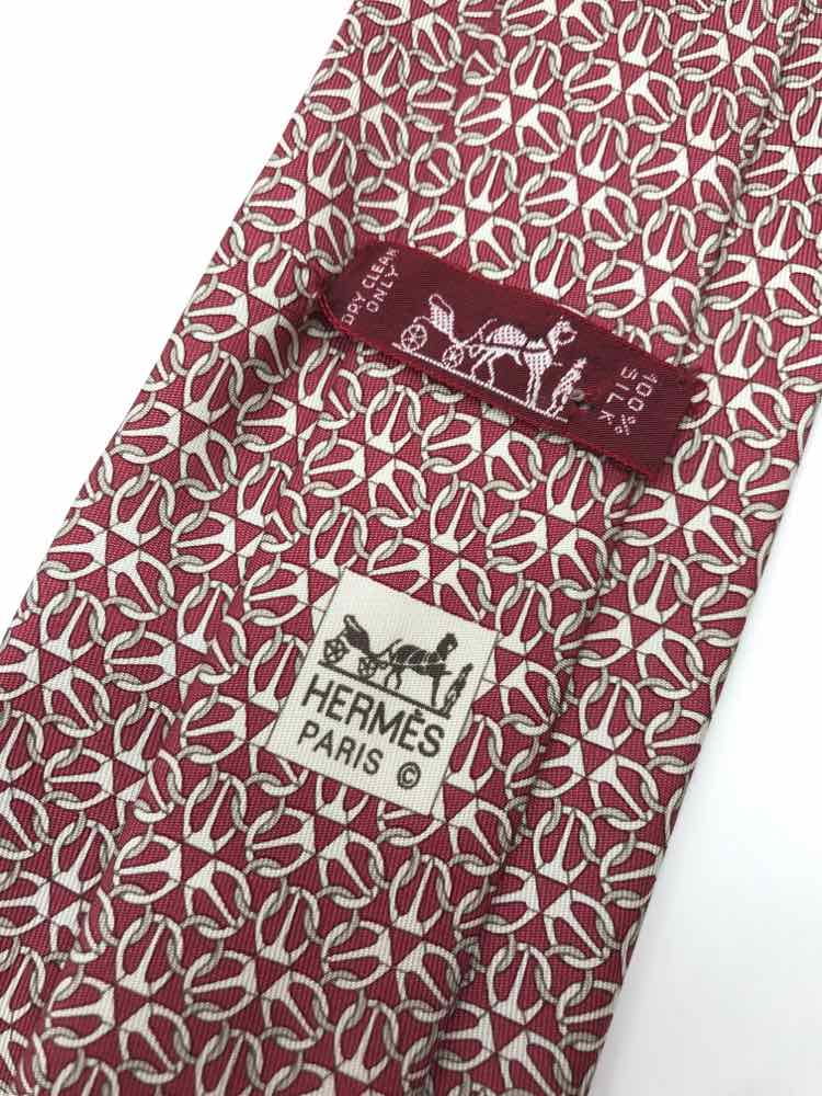 Silk Tie Red Men's Pre-Owned Printed Hermes