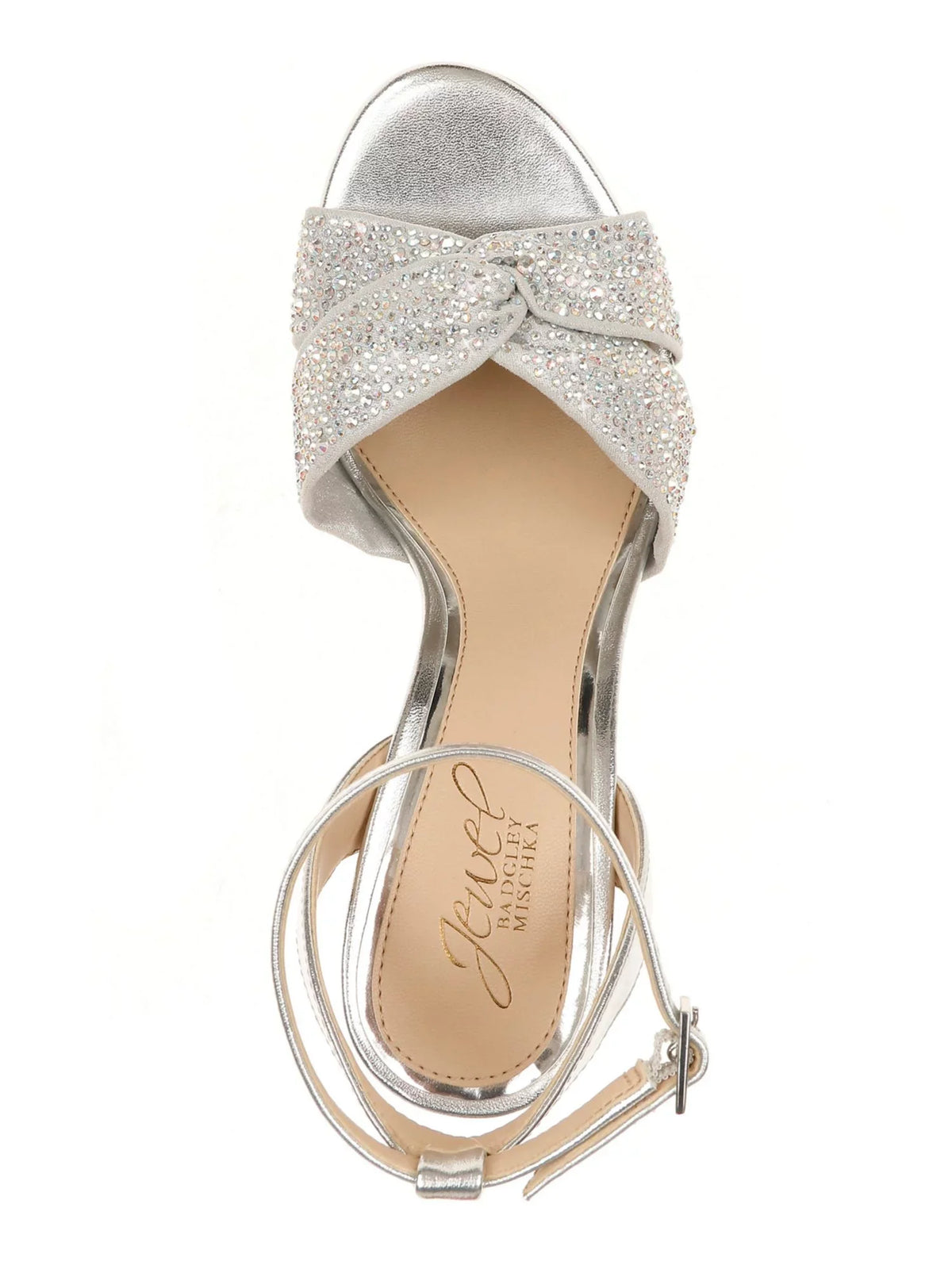 7.5 JEWEL Toe Strap M Womens Nicoline Padded Rhinestone Twisted outfit Block Heel Strap MISCHKA Heeled Silver Metallic Adjustable BADGLEY Buckle Ankle Round Sandal Strap