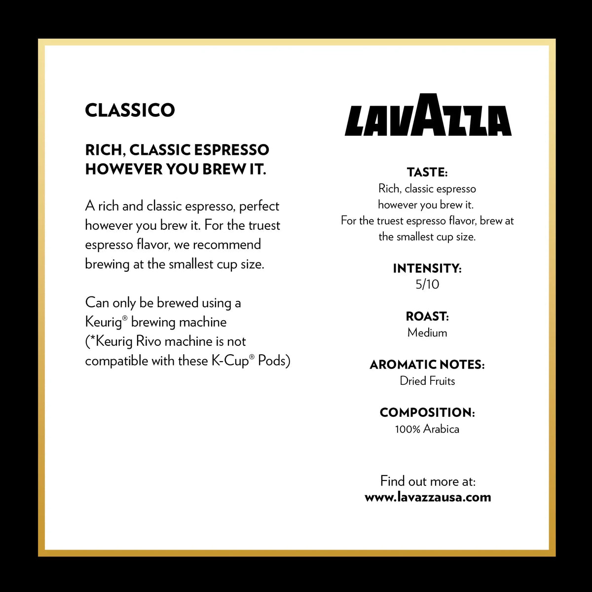 40) Medium Coffee Single-Serve Espresso for Keurig of (Pack K-Cups Lavazza Brewer, Roast