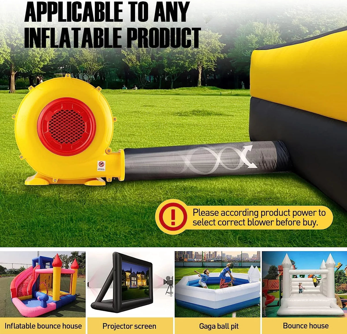 Bounce Inflatable Commercial Bouncy Castle Screen, Booth, Pump Air Blower, Inflatable Paint Inflatable Inflatable for House, Jumper, Movie Bouncer Perfect Fan 950W Blower,