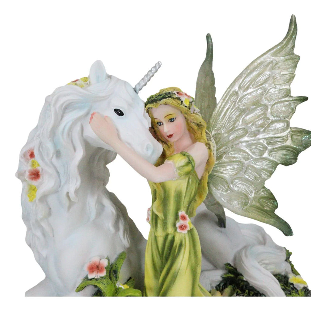 Green White With Floral Earth Figurine Gaia Unicorn Rare Statue Fairy 7"L Decor