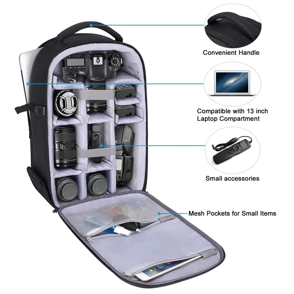 Waterproof Black Compartment, Protective Camera for Mavic Canon/Nikon//DJI with Mosiso Tripod DSLR/SLR/Mirrorless Bag Camera Drone, Case Photography Holder&Laptop Hardshell Backpack
