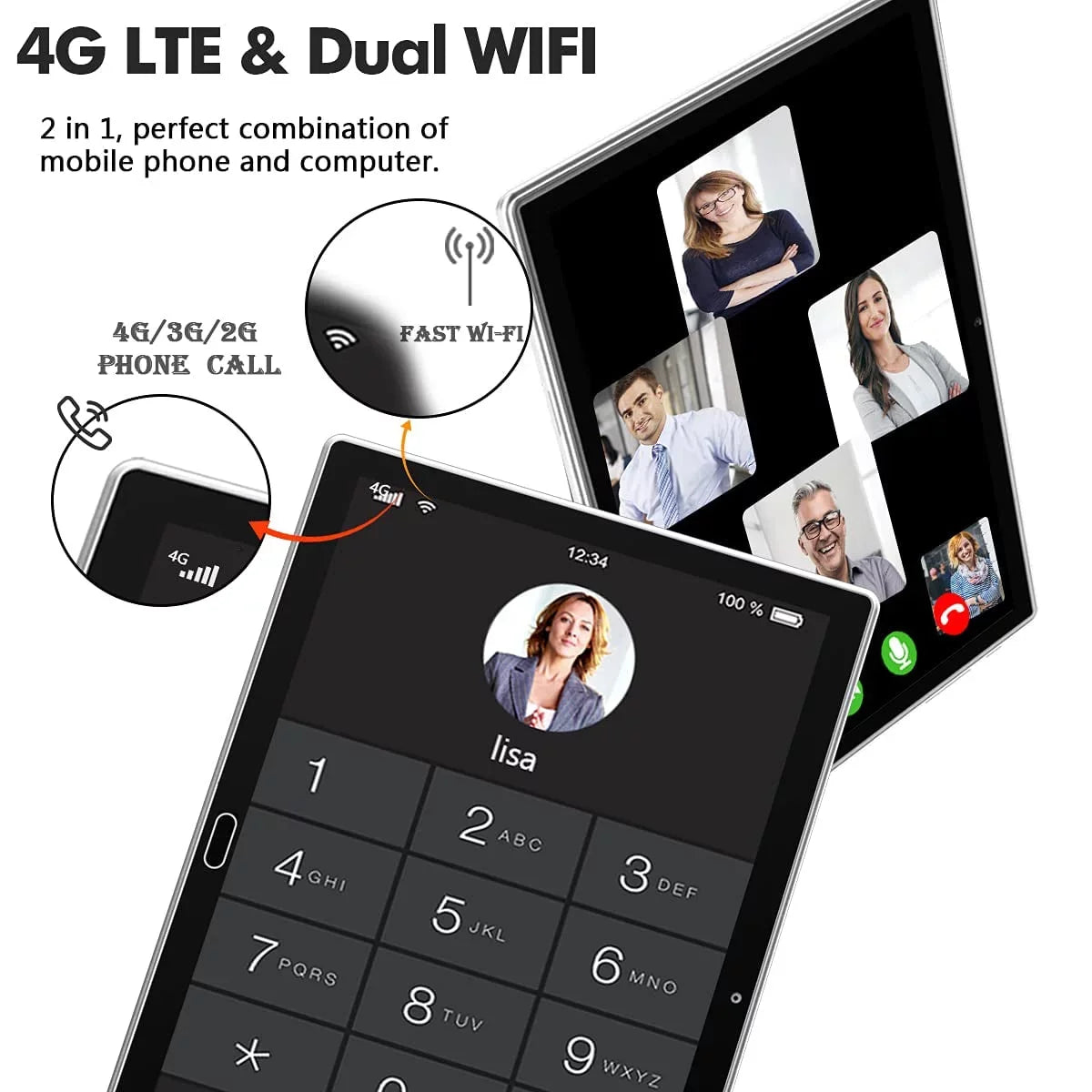 Tablet 10 Inch Android Tablet, Android 11 Tablet, 4G Phone Tablet, 2 In 1 Tablet,Tablet With Keyboard,4Gb Ram+64Gb Storage,Octa-Core Processor,Dual 13Mp Camera,Wi-Fi Tablet,Mother'S Day Gift Tablet