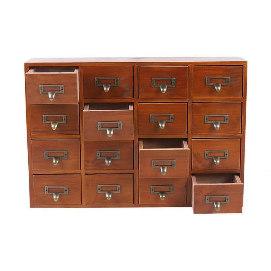 Cabinet Organizer 16 Storage Wood Desk Retro Drawer Box Apothecary Drawers