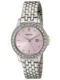 Seiko Women'S Sxdf89 Dress Pink Dial Steel Bracelet Swarovski Crystal Watch