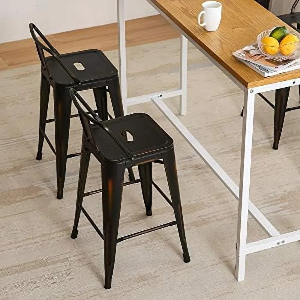 Spboomlife Metal Stools Set Of 4 Barstools Counter Height Stools With Back Industrial Stools Indoor Outdoor Kitchen Dining Chairs Modern Chairs Distressed Navy Navy 24Inch Stools