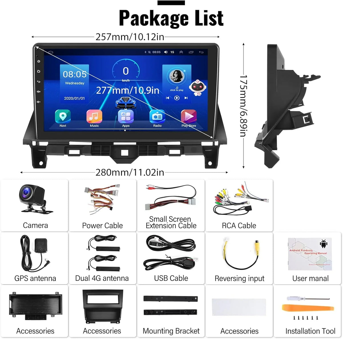 8th GPS 4G Stereo Navigation CarPlay Camera（4G+64G） Car 8 Auto Backup Car Bluetooth THONZER Honda with 2008-2013 10.1 Inch Screen Stereo for Radio Core Touch Accord Android 5.0 Android WiFi