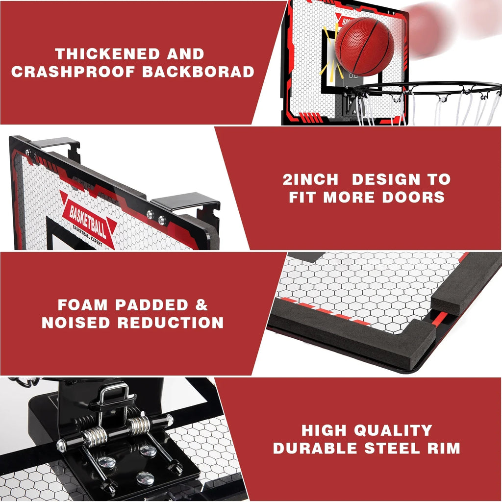 Indoor Basketball Hoop For Kids, Indoor Over The Door Basketball Hoops, Led Lamp Mini Basketball Goals With 2 Balls & Electronic Scoreboard, Christmas Toys Gifts For 5 6 7 8 9 10 11 12+ Year Old Boys