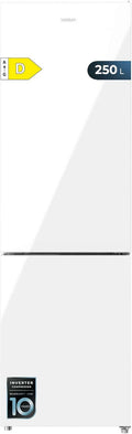 Cecotec Lodówka Kombi Bolero Coolmarket Combi 250 White Glass D Inverter Plus Kompresor, Białe Szkło 180 X 55 Cm, 250 L, No Frost, Klasa Energetyczna