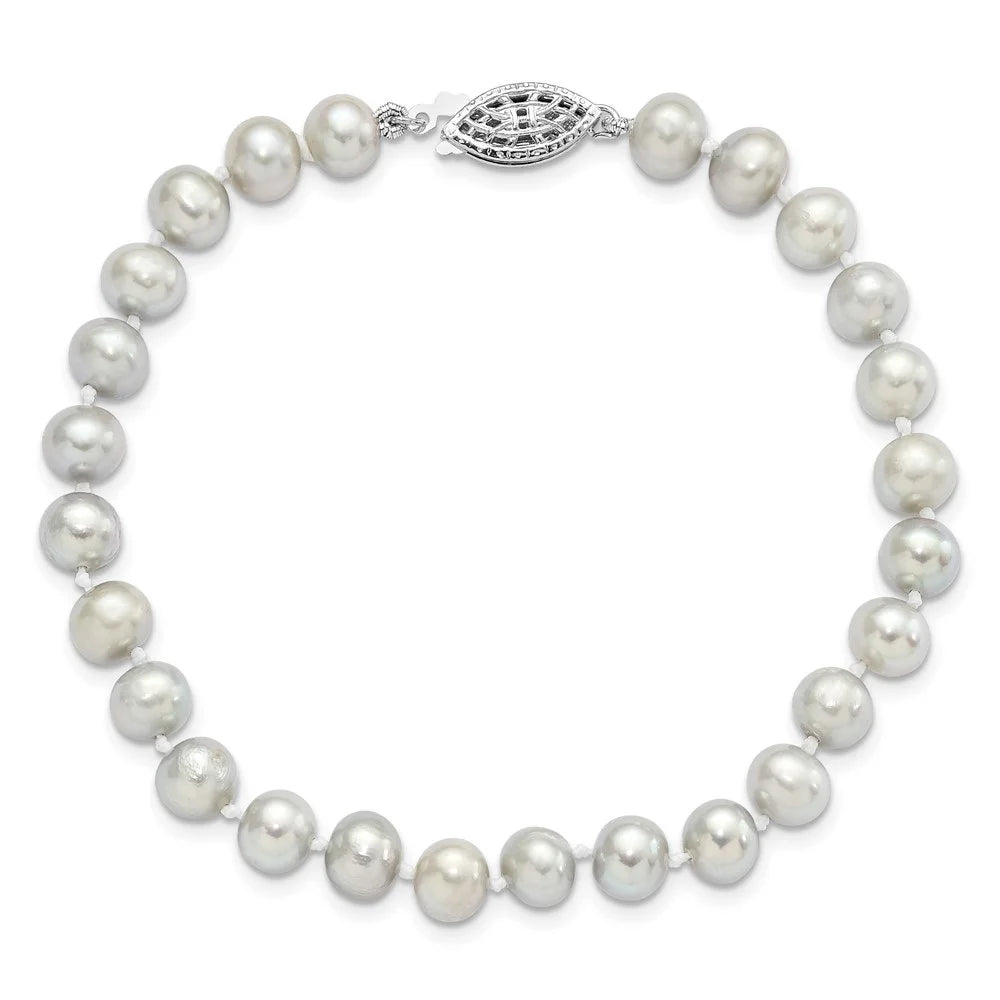 Pearl Women Sterling Silver Bracelet for Grey 6-7mm 925 7.25inch Auriga Rhodium Fwc