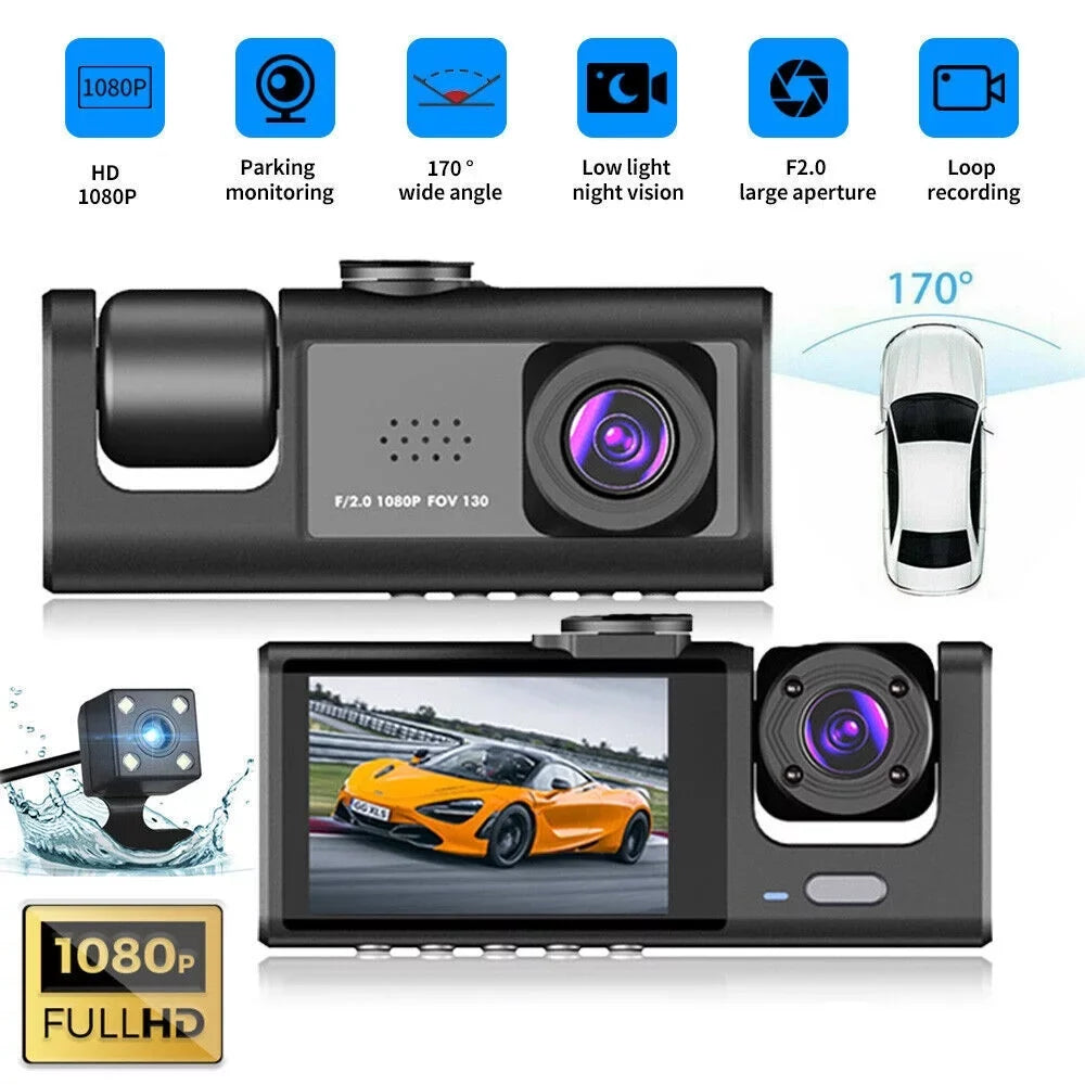 Recorder 1080P Car G-Sensor Camera Lens Cam Front/Rear/Inside Video Dual Dash