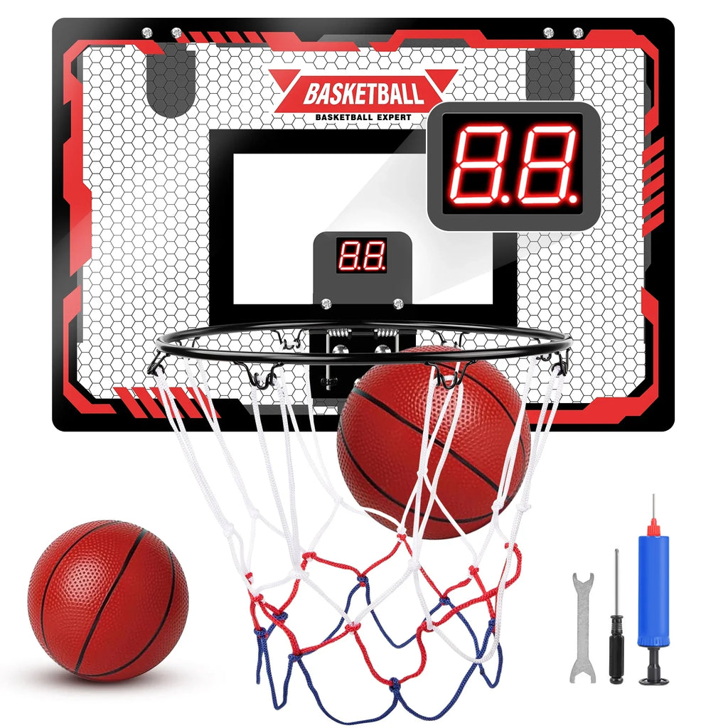 Indoor Basketball Hoop For Kids, Indoor Over The Door Basketball Hoops, Led Lamp Mini Basketball Goals With 2 Balls & Electronic Scoreboard, Christmas Toys Gifts For 5 6 7 8 9 10 11 12+ Year Old Boys