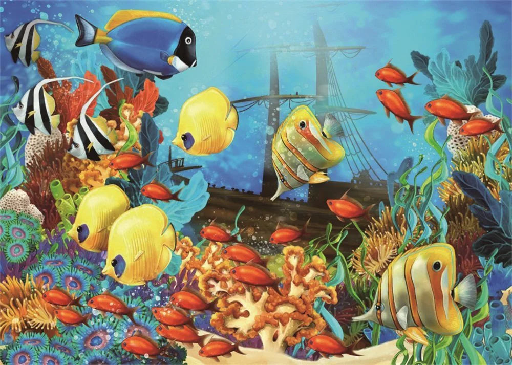 Coral Sweet Photography Aquarium Wallpaper Background Bubble Blue Interior Fish liquid Cartoon GreenDecor Underwater Gir World Ship Backdrop 7x5ft Boys