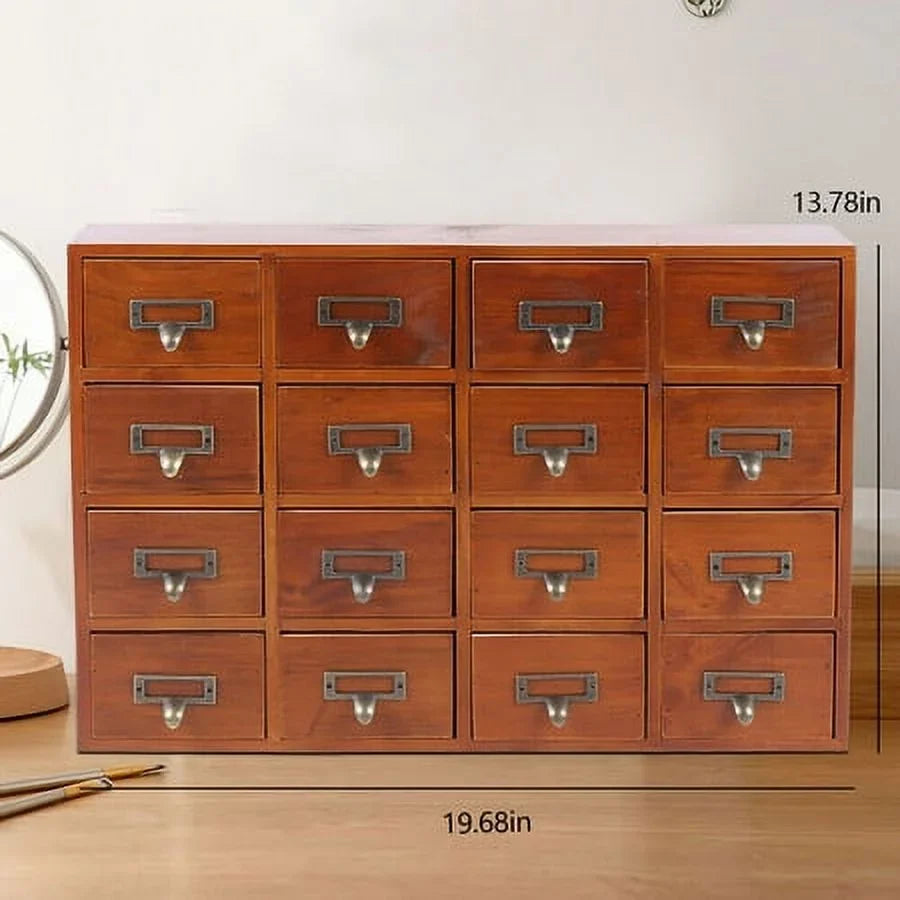Cabinet Organizer 16 Storage Wood Desk Retro Drawer Box Apothecary Drawers