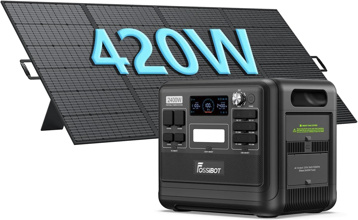 Fossibot-Polska Elektrownia Stacja Zasilania F2400 Paneli Słonecznych 420 W, 2048Wh 2400W App Xt90, Stacja Kempingowa, Podróż, Szybkie Płukanie 1,5 Go