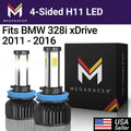 Mega Racer Bmw 328I Xdrive 4 Sided H11 H9 H8 Led Headlight Bulbs 6000K Diamond White 12V 60W 10000Lm Bmw 328I Xdrive 2011 2012 2013 2014 2015 2016 11 12 13 14 15 16 Fog Lamp Automotive Replacement
