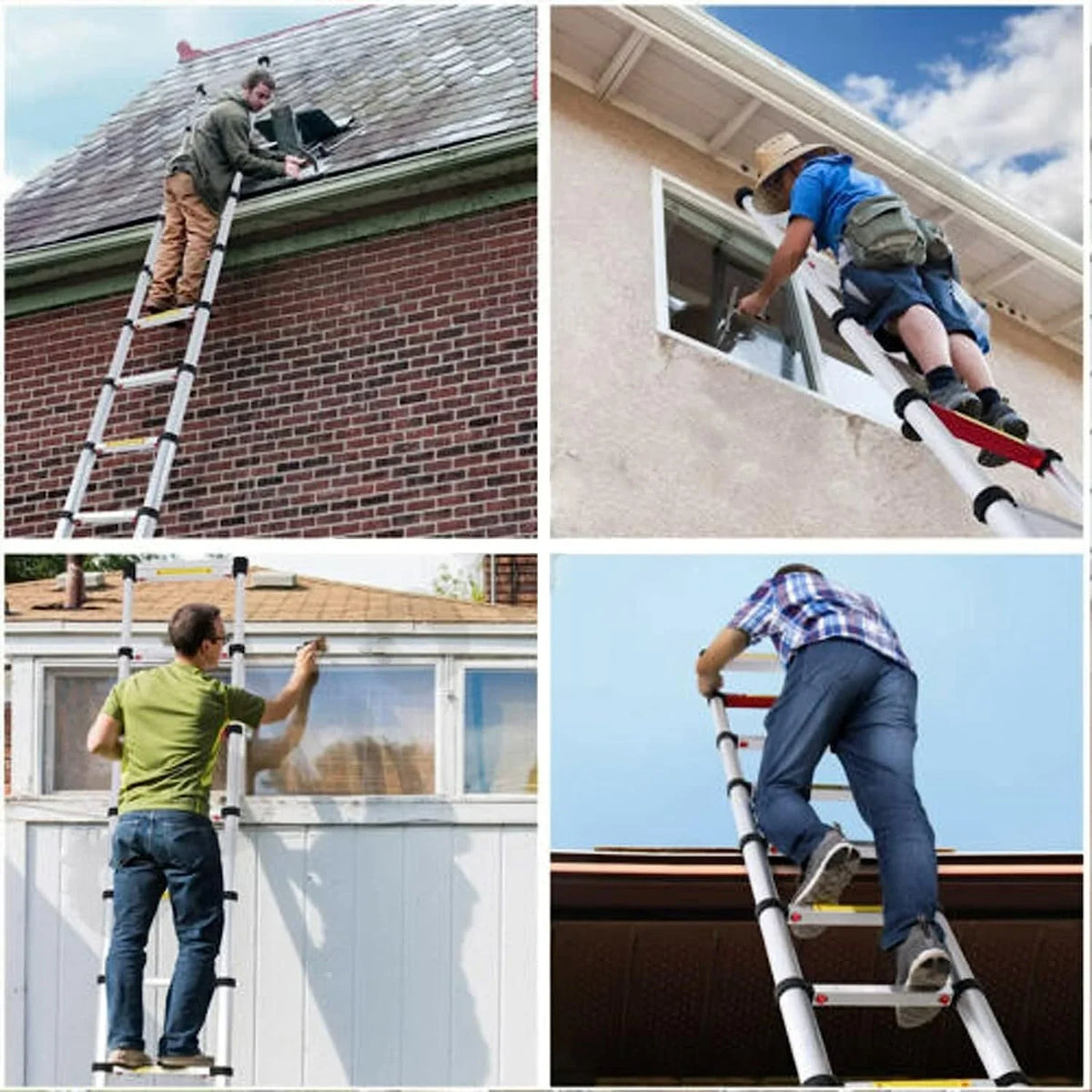 Telescoping Ladder, 8.5 Ft Aluminum Extension Ladder Step Ladders Loft Ladder Attic Ladder Collapsible Ladders For Home, Multi-Purpose Telescopic Compact Ladder For Roof, 330 Pound , En131