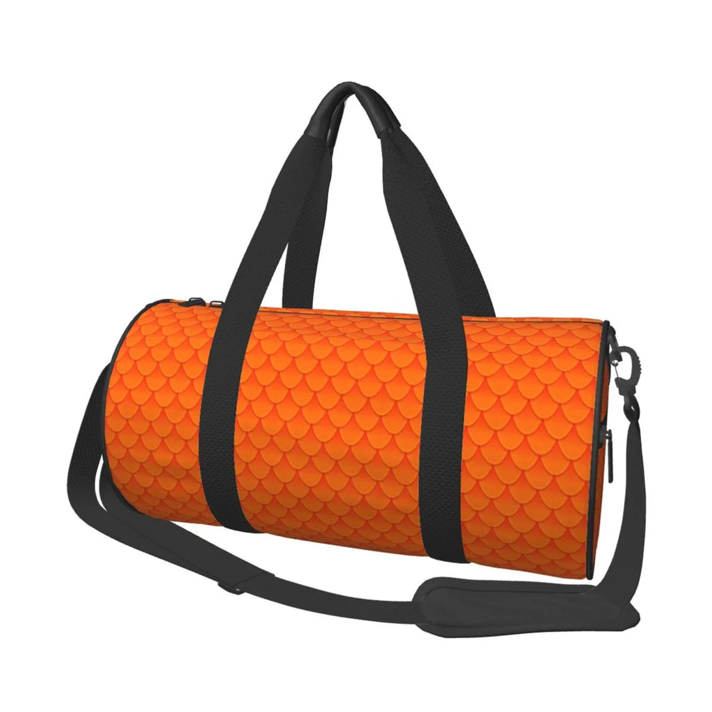 Coaee Orange Scales Large Capacity Travel Luggage Bag Cylinder Gym Bag Waterproof Sports Bag With Pocket And Compartment
