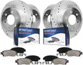 Detroit Axle - Brake Kit For 2012-2020 Ford F-150 Drilled & Slotted Disc Brake Rotors And Ceramic Brakes Pads 2013 2014 2015 2016 2017 2018 2019 Front And Rear Replacement