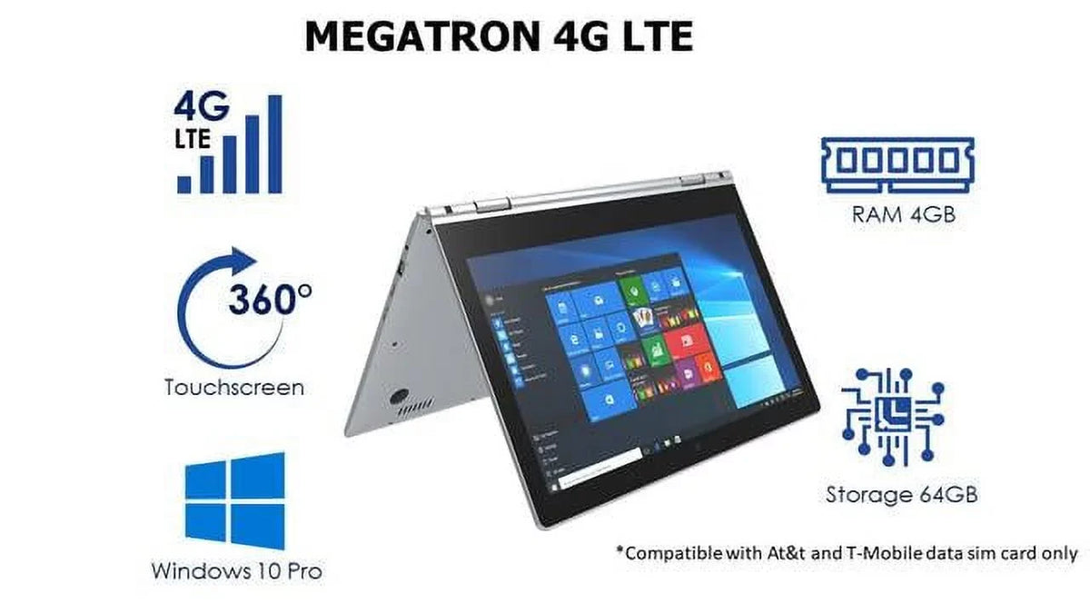 4GB/64GB 360° 1080 High 4G Megatron USB 1920 and LTE-14.1” Screen, Windows IPS IVIEW Touch Mouse 10 x Resolution Pro,