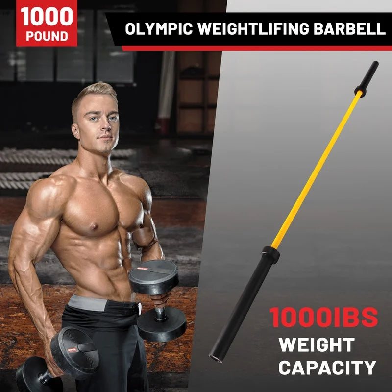 Weights Barbells,1000 Barbell Solid POUND Lifting Power Hard Lifting Chrome Olympic Chrome Bar Yellow