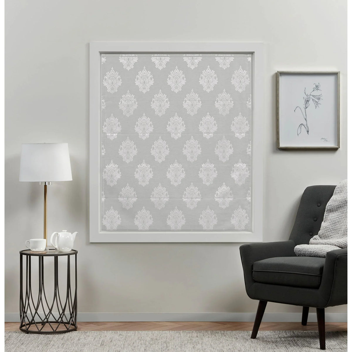 Damask Marseilles 100% Silver Shade, Blackout Roman 34"x64", Home Exclusive