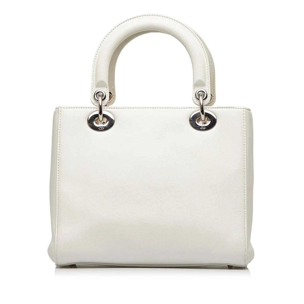 Dior White Lambskin Authenticated Leather Satchel Lady Unisex Pre-Owned Paradise (Good) Medium