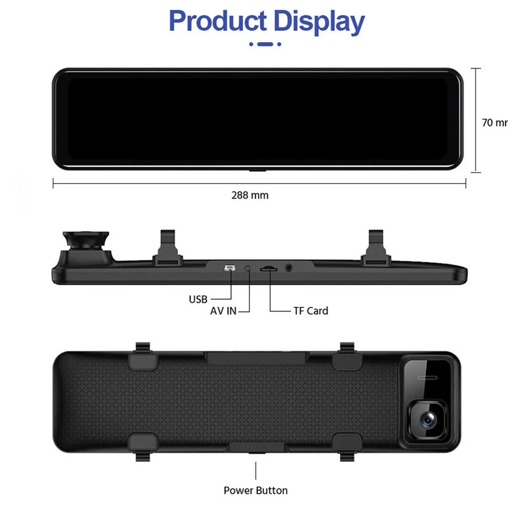 Screen Front 170° Waterproof Parking Rear Dash View Cam Full Car Camera Touch Night Camera Backup HD Vision, and Monitor Large Starlight Backup 12" Angle, Camera 4K Wide Mirror