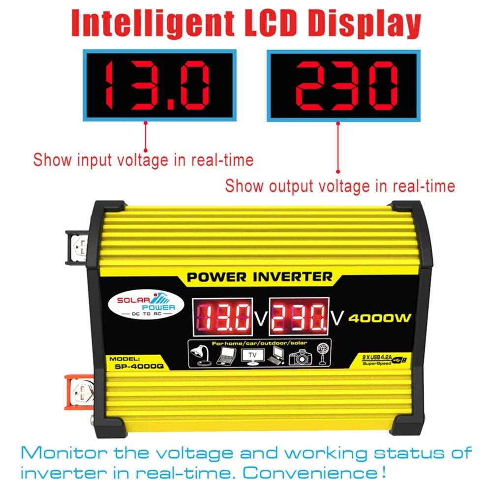 Power DC12Volt Display Inverter AC110220Volt SineWave Car To Gecheer Modified Inverter Inverters Portable Dual Inverters 4000W Transformer Auto USB