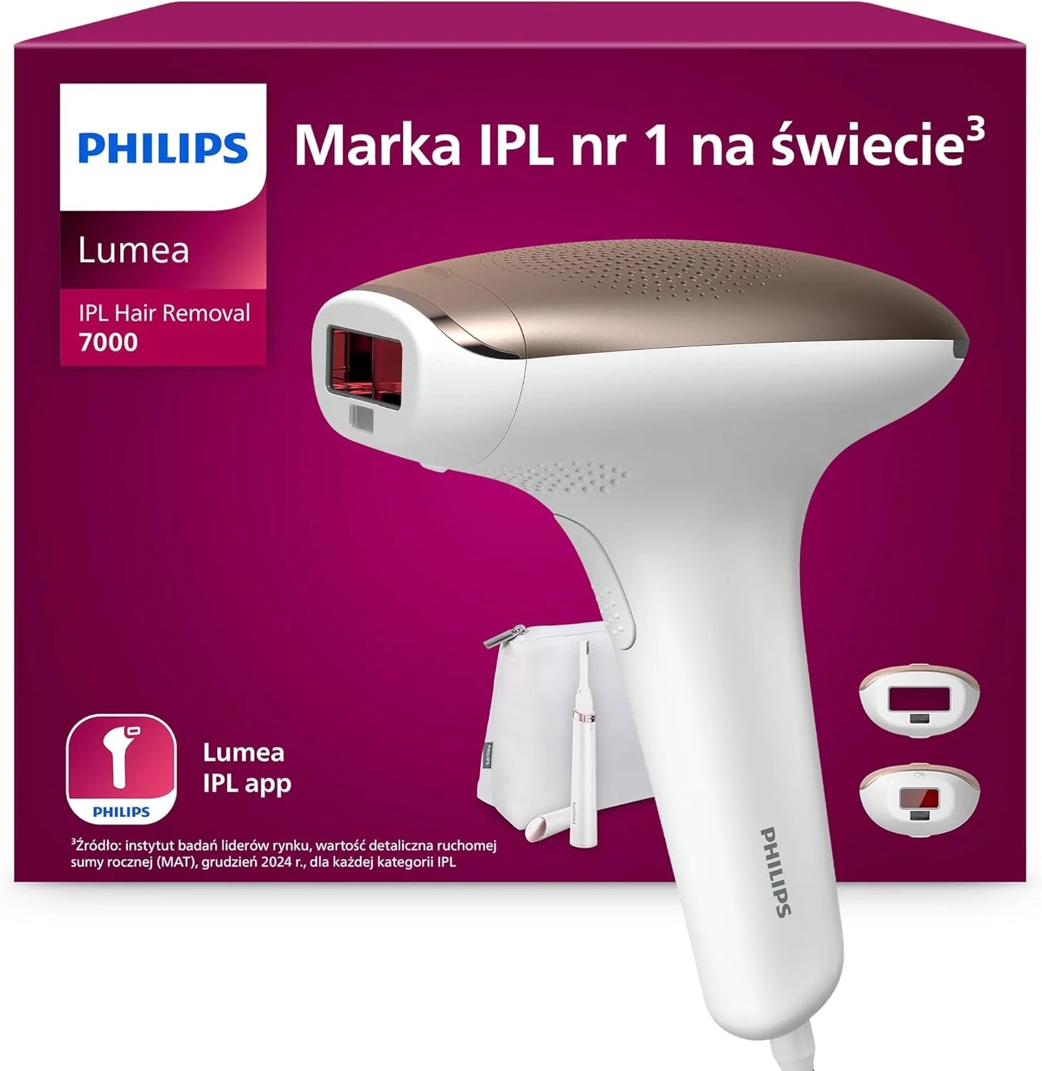 Philips Lumea Z Serii 7000 - Urządzenie Ipl Do Depilacji Światłem. Zestaw Z 2 Nasadkami: Do Ciała I Twarzy Oraz Ołówkowym Trymerem Do Wyrównywania Sat