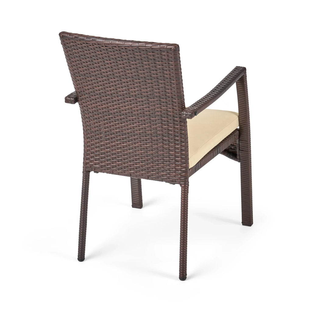 Maxwell Outdoor 8 Seater Expandable Wood And Wicker Dining Set, Brown, Cream