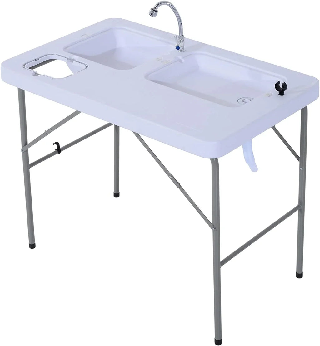 Faucet Fish Basins, exterior for Dual Camping Table 40'' Table and with liquid Sink Fishing, Folding Picnic, Station,