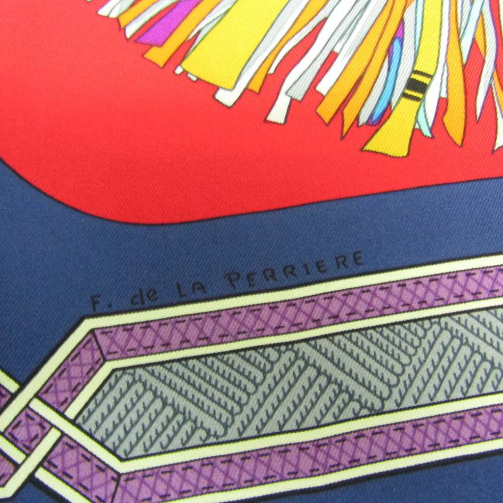 CUIRS Carre90 Pre-Owned Hermes Multi-color,Navy,Red Silk Scarf (Good) Women's DESERT Color DU