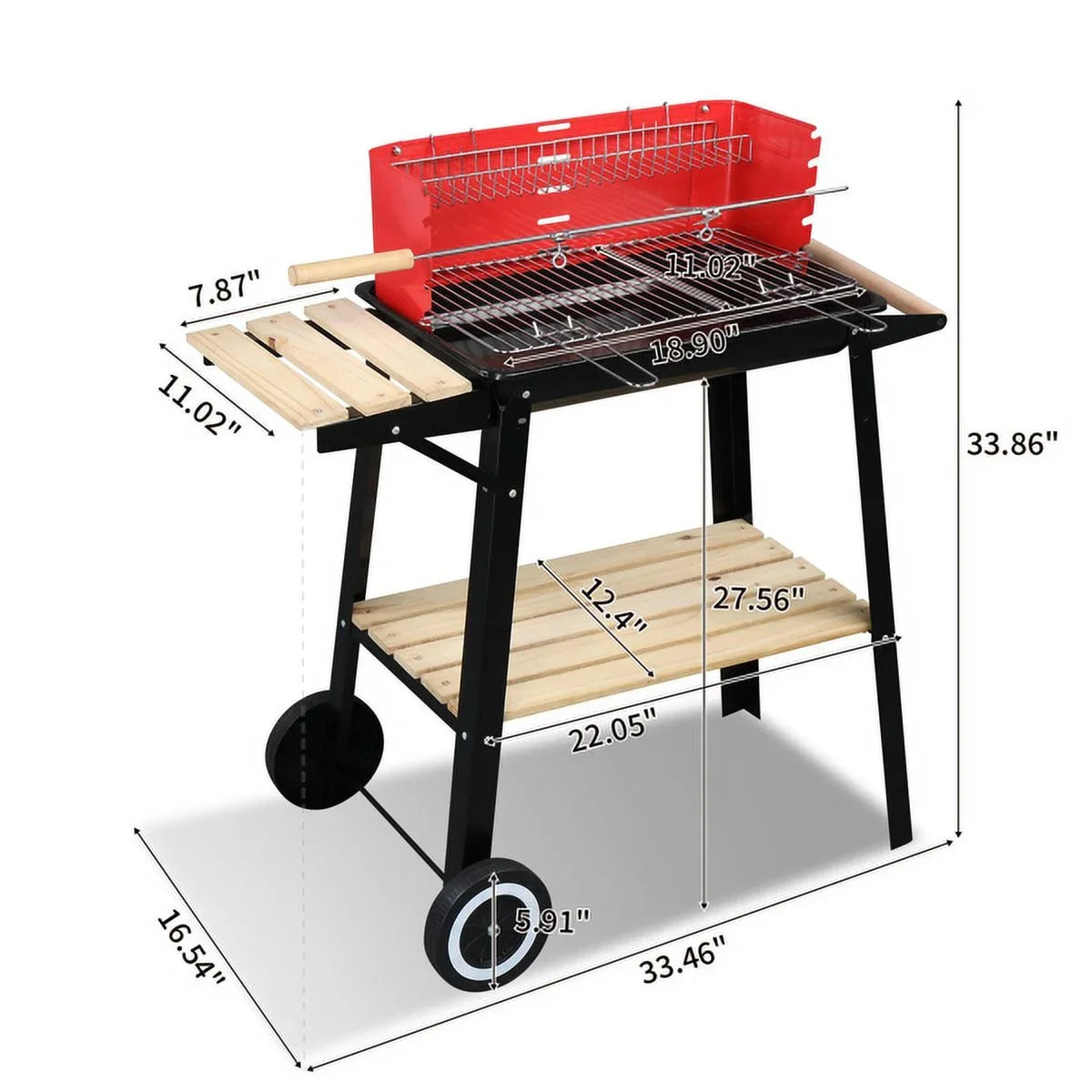 Heavy Coal Portable Cooking Wheels 27 Square for BBQ Barbecue Duty Grill Charcoal with Camping Grill Inch Backyard exterior Patio Small for