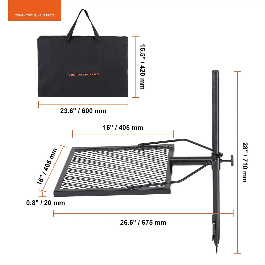 Duty Grate x Adjustable Grill Steel Cooking 16" Swivel BENTISM Open Campfire Heavy 16" Fire