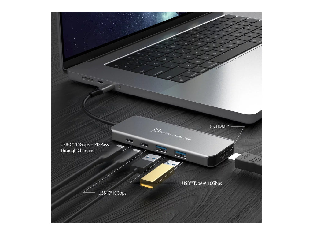 (Power 2 + x 1 2 j5create Hub + - 1 Gen USB-C 3.2 Gen 8K60, - 3.0) Delivery desktop - 3.2 JCH453 hub x HDMI USB-C slim 1 2 x USB + x -