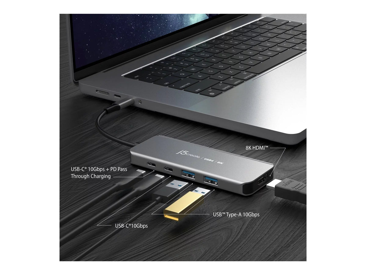(Power 2 + x 1 2 j5create Hub + - 1 Gen USB-C 3.2 Gen 8K60, - 3.0) Delivery desktop - 3.2 JCH453 hub x HDMI USB-C slim 1 2 x USB + x -