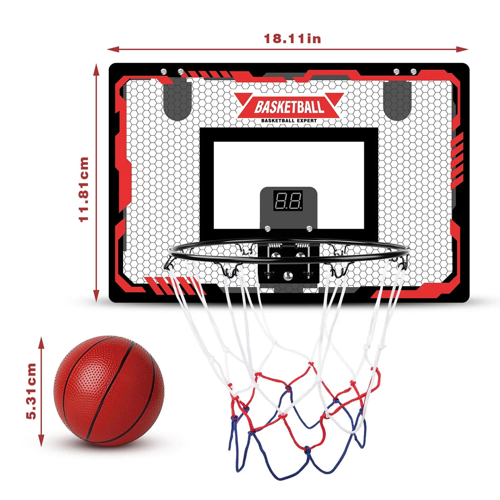 Indoor Basketball Hoop For Kids, Indoor Over The Door Basketball Hoops, Led Lamp Mini Basketball Goals With 2 Balls & Electronic Scoreboard, Christmas Toys Gifts For 5 6 7 8 9 10 11 12+ Year Old Boys