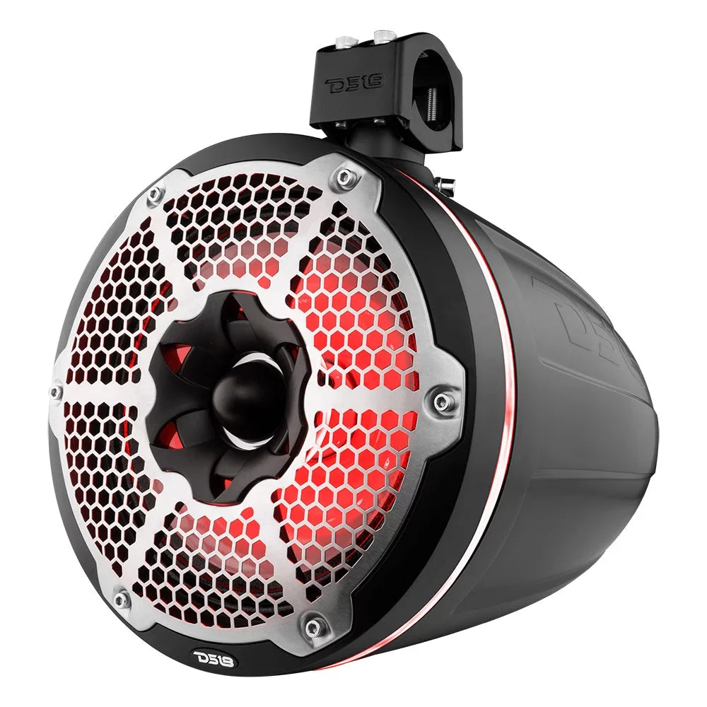 Ds18 Hydro 10" Neodymium Marine Towers W/Built-In Passive Radiator, 1" Driver &Amp; Rgb Led Lights - 900W - Black