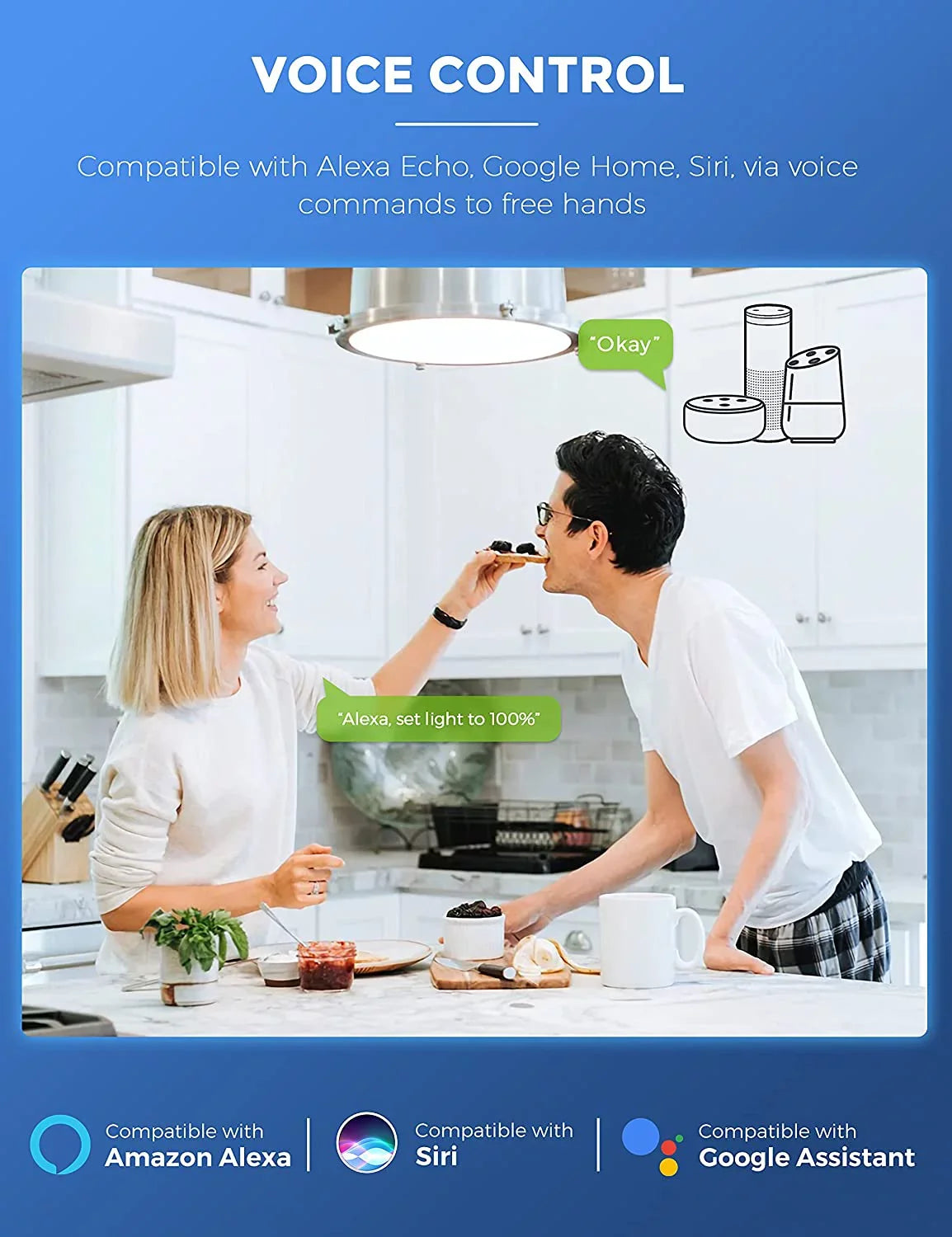LED 5000K, Dimmable, 9W 60W, A19 Smart Home Bulb Pack Daylight Bulb YANSUN Work with Alexa, Siri,WiFi 850LM,4 Light &