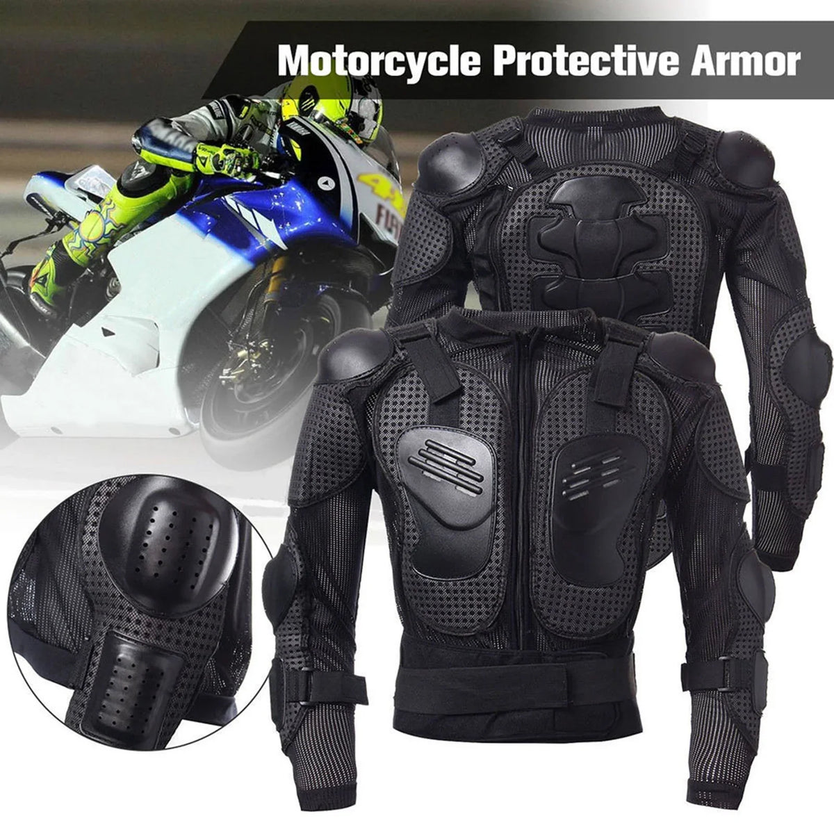 Comprehensive Motorcycle Riding Armor Jacket - Protects Spine, Shoulder, And Chest