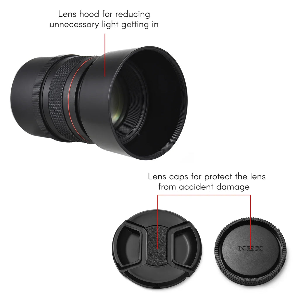 Lens A9, A6000, A6400, Telephoto Suitable Cameras Large A5100 A6300, A7 F1.8 Focus Manual with A6500, Series, 85mm for Aperture, Andoer Medium