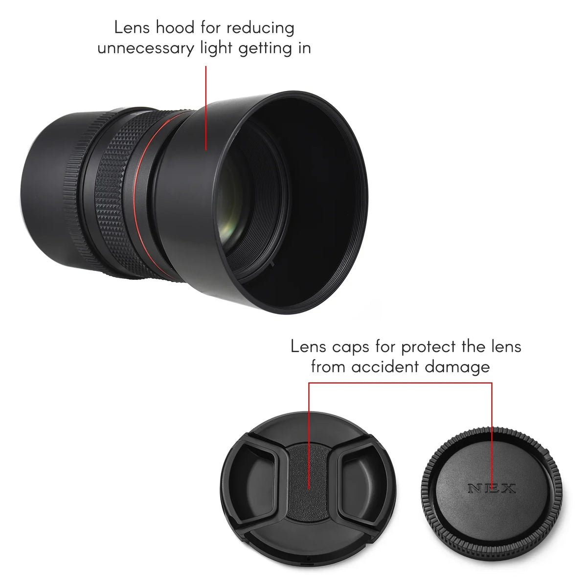 Lens A9, A6000, A6400, Telephoto Suitable Cameras Large A5100 A6300, A7 F1.8 Focus Manual with A6500, Series, 85mm for Aperture, Andoer Medium