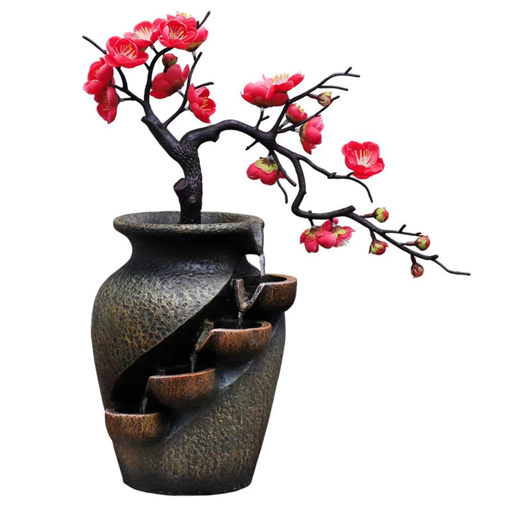 Creative Simulation Vasethree-Dimensional Tabletop Water Fountain Soothing Relaxation Flower Vase Craft Feng Shui Waterfall Fountains For Garden Office Living Room Desk Decor Gifts