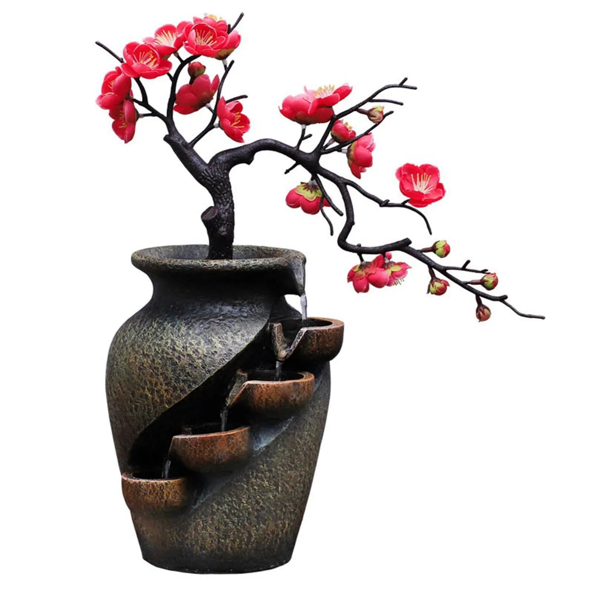 Creative Simulation Vasethree-Dimensional Tabletop Water Fountain Soothing Relaxation Flower Vase Craft Feng Shui Waterfall Fountains For Garden Office Living Room Desk Decor Gifts