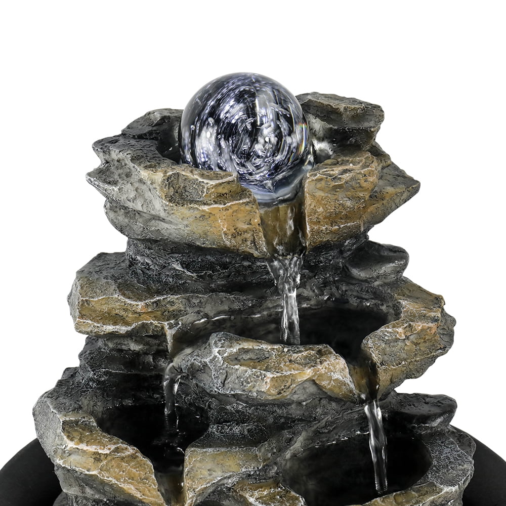 8.3-Inch High 4-Tier Cascading Rock Falls Tabletop Water Fountain With Led Lights For Home And Office Decor