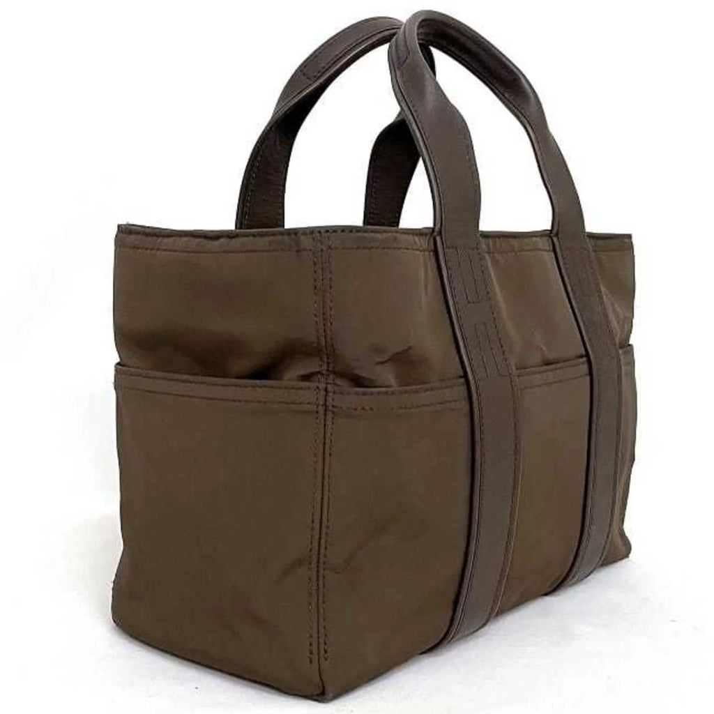 Second-Hand Hermes Tote Bag Acapulco Pm Brown Silver Handbag Nylon Leather Hermes Women'S (Fair)